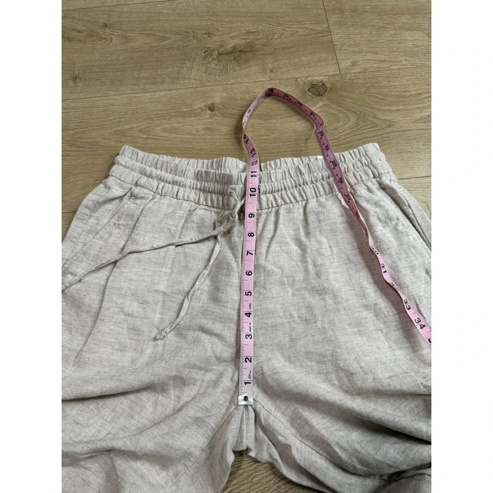 EUC Womens Banana Republic wide leg crop pants linen blend drawstring beige sz S